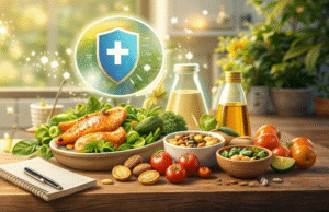 "অস্বাস্থ্যকর খাবার থেকে স্বাস্থ্যকর খাদ্যাভ্যাসে পরিবর্তনের ধাপসমূহ দেখানো হয়েছে যেখানে বিগিনার থেকে অ্যাডভান্সড পর্যায়ের পুষ্টিকর খাবার তুলে ধরা হয়েছে