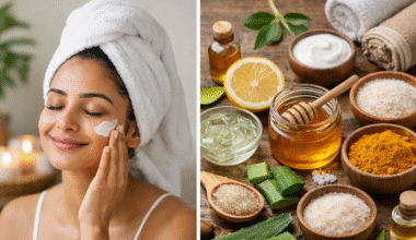 মধু, অ্যালোভেরা, লেবু ও হলুদের মতো প্রাকৃতিক উপাদান দিয়ে ত্বকের যত্ন নেওয়ার একটি হার্বাল স্কিন কেয়ার সেটআপ
