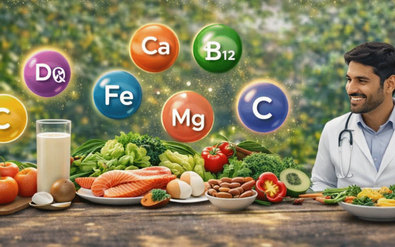 দুধ, মাছ, ডিম, সবজি ও বিভিন্ন পুষ্টিকর খাবারের মাধ্যমে শরীরের প্রয়োজনীয় ভিটামিন ও মিনারেল পূরণের লাইফস্টাইল চিত্র