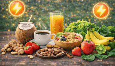 ফলমূল, বাদাম, জুস ও পুষ্টিকর খাবারের মাধ্যমে শরীরের শক্তি বৃদ্ধি ও এনার্জি ধরে রাখার চিত্র